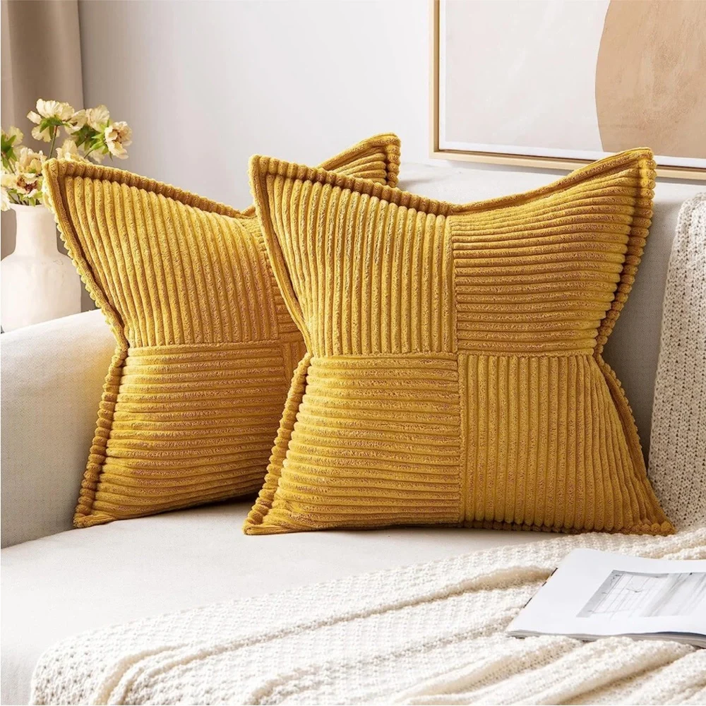 Sunflower Yellow Corduroy Decorative Farmhouse Luxury Soft Pillow Cover Cute Set